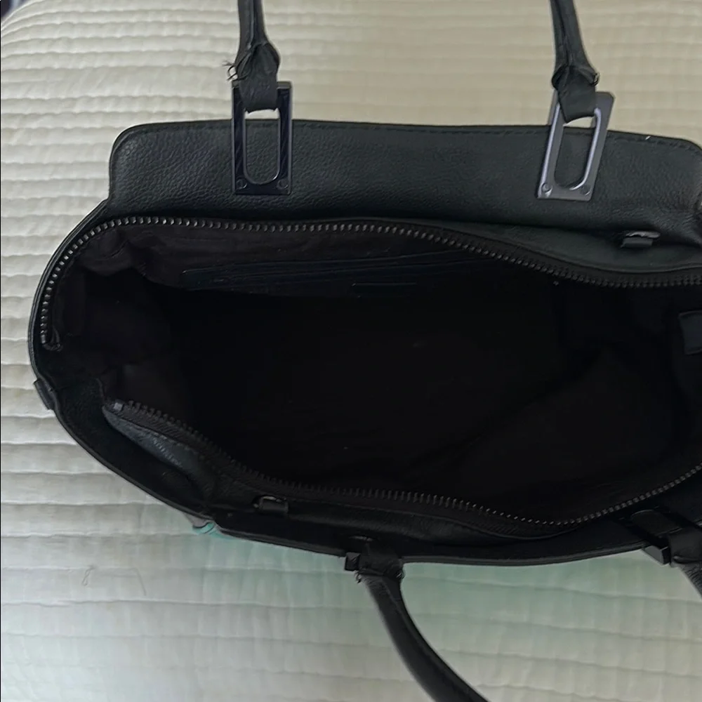 Milly Black and Turquoise Satchel with Geometric Stitching - Picture 4 of 7